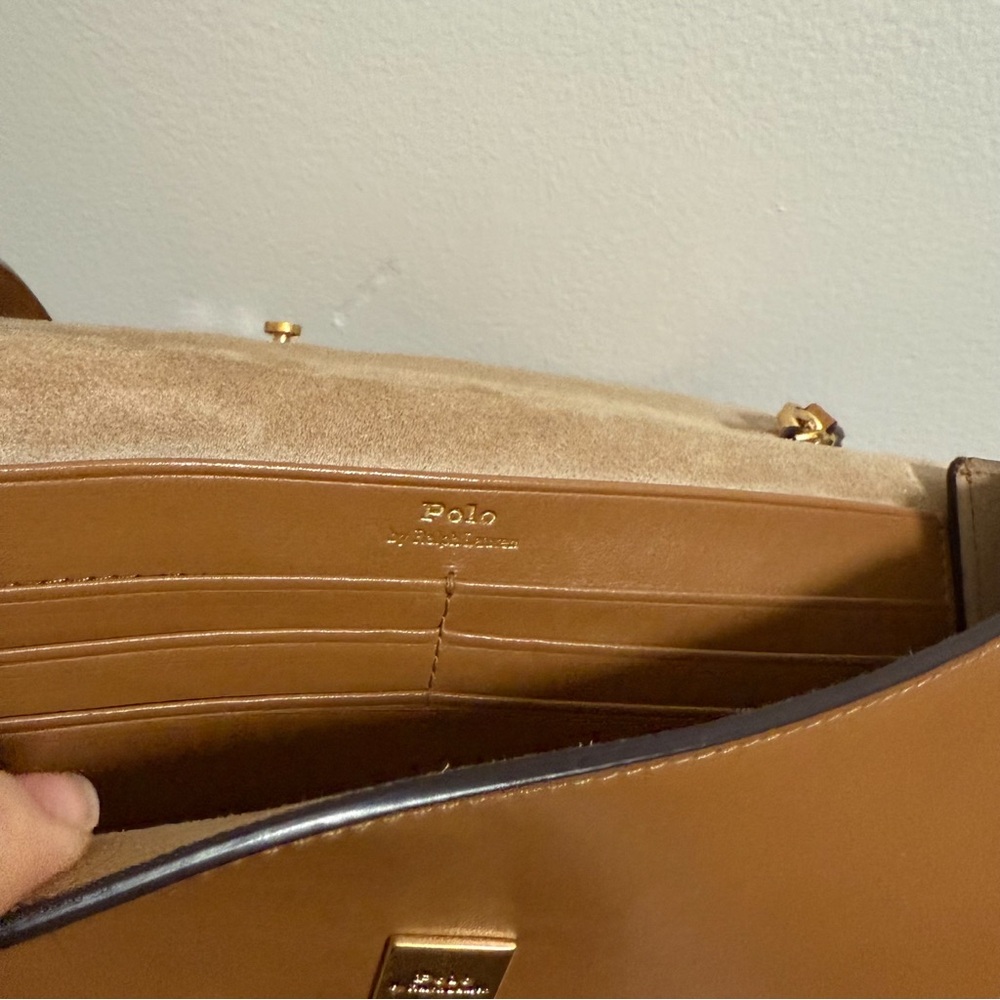 Polo Ralph Lauren Polo ID convertible leather clutch crossbody bag camel brown - Picture 11 of 15